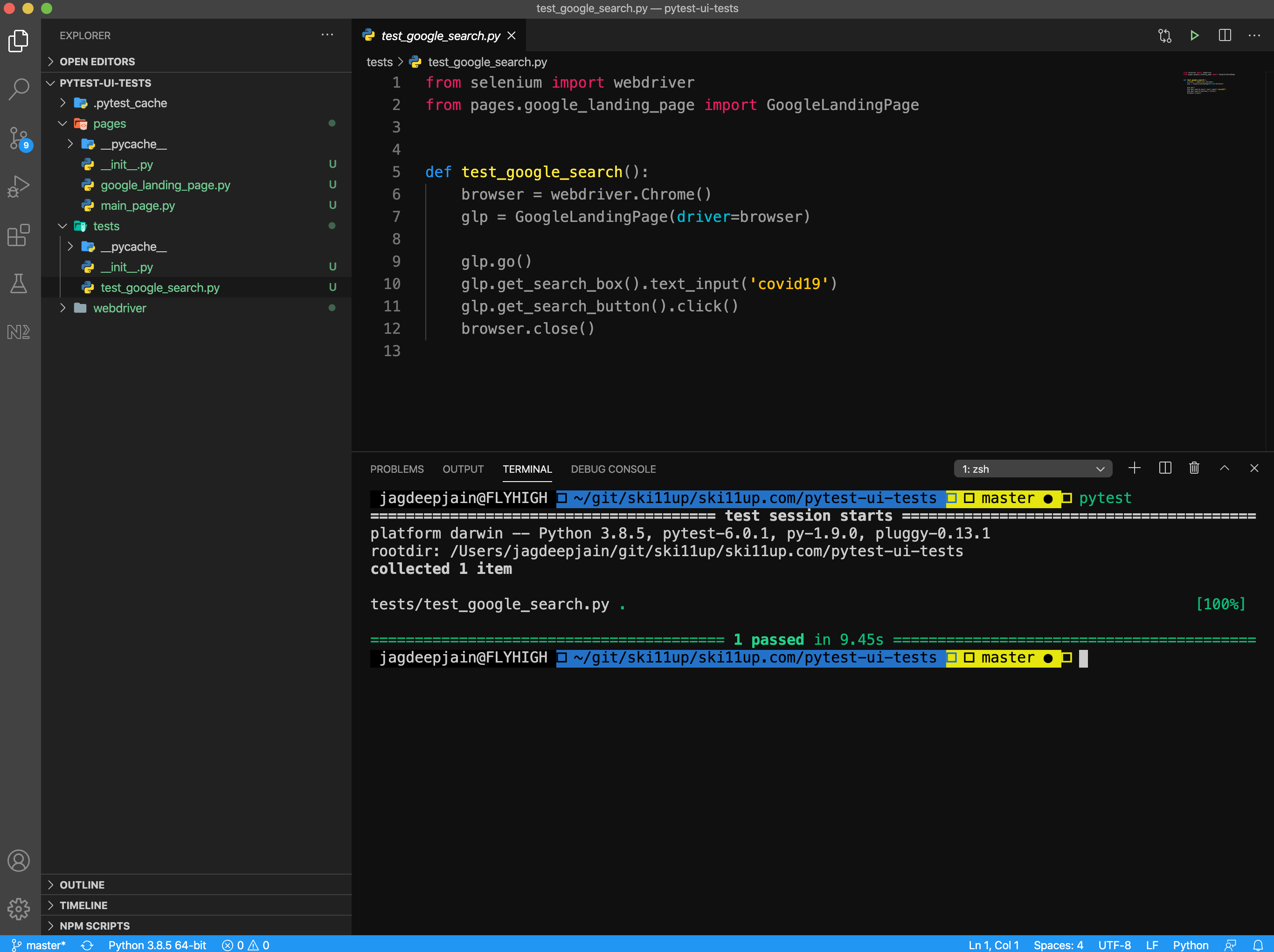 pytest execution result